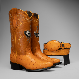 Men's Ostrich J Toe Cowboy Boots and Belt Combo