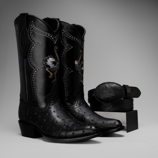Men's Ostrich J Toe Cowboy Boots and Belt Combo