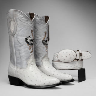 Men's Ostrich J Toe Cowboy Boots and Belt Combo
