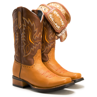 Tan boot and belt combo
