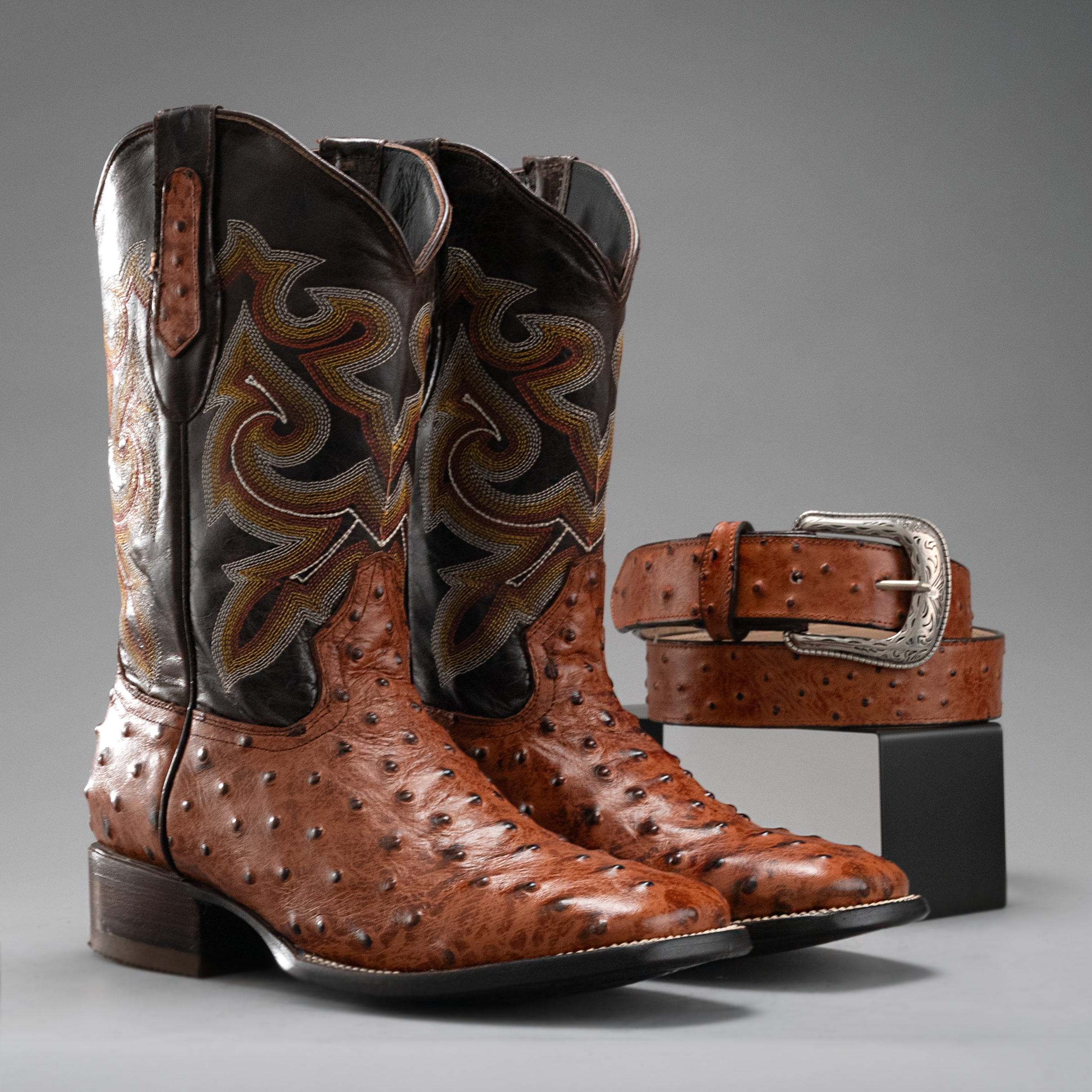 Men's Ostrich Square Toe Cowboy Boots and Belt Combo – Joe Boots