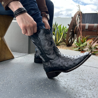Men's Ostrich Leather Square Toe Cowboy Boots