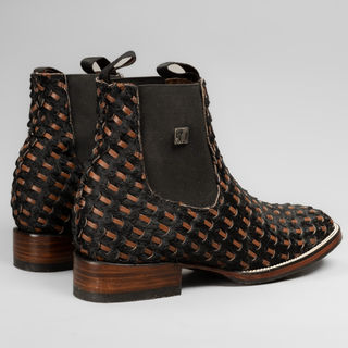 Men's Braided Leather and Hair Tribute Square Toe Ankle Boot