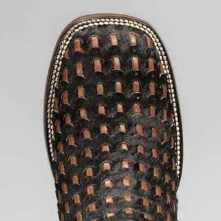 Men's Braided Leather and Hair Tribute Square Toe Ankle Boot