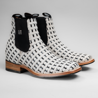 Men's Braided Leather and Hair Tribute Square Toe Ankle Boot