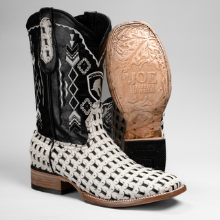 Men's Braided Leather and Hair Tribute Square Toe Boot