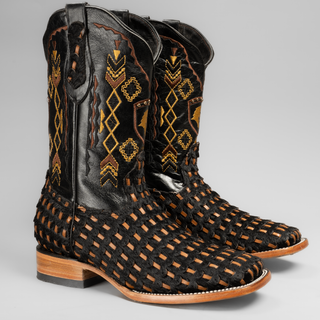 Men's Braided Leather and Hair Tribute Square Toe Boot