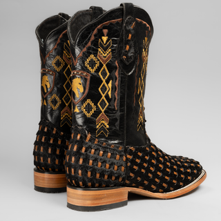 Men's Braided Leather and Hair Tribute Square Toe Boot