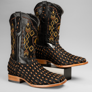 Men's Braided Leather and Hair Tribute Square Toe Boot