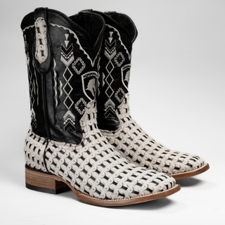 Men's Braided Leather and Hair Tribute Square Toe Boot