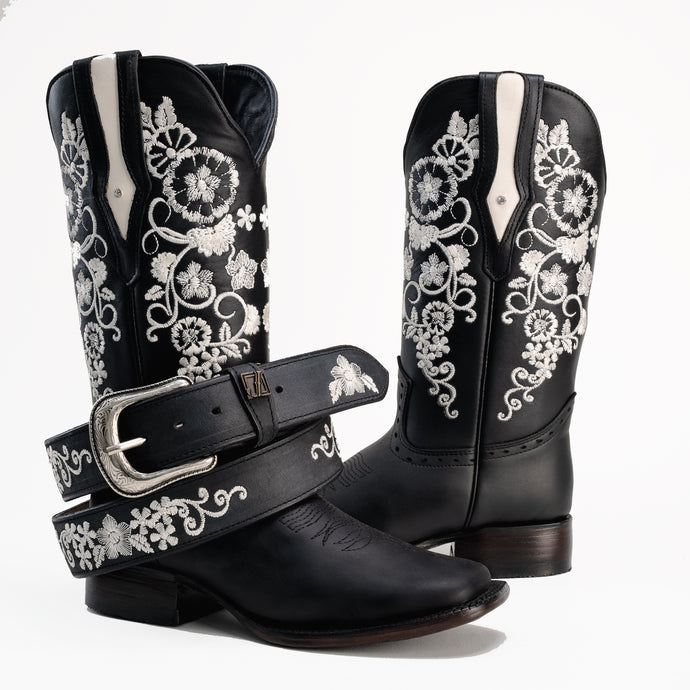 Combo 15-01 Black Premium Women's Cowboy Embroidered Boots: Square Toe Western Boot