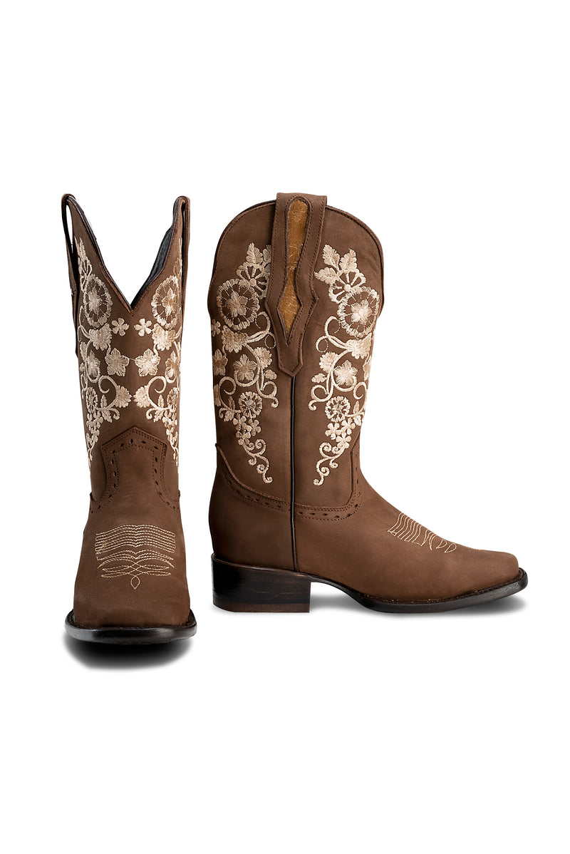 Load image into Gallery viewer, Combo 15-01 Sand Premium Women&#39;s Cowboy Embroidered Boots: Square Toe Western Boot
