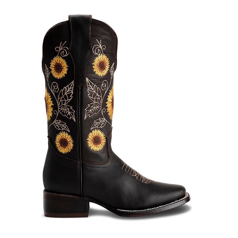 Load image into Gallery viewer, Combo 15-05 Brown Premium Women&#39;s Cowboy Sunflower Embroidered Boots: Square Toe Western Boot
