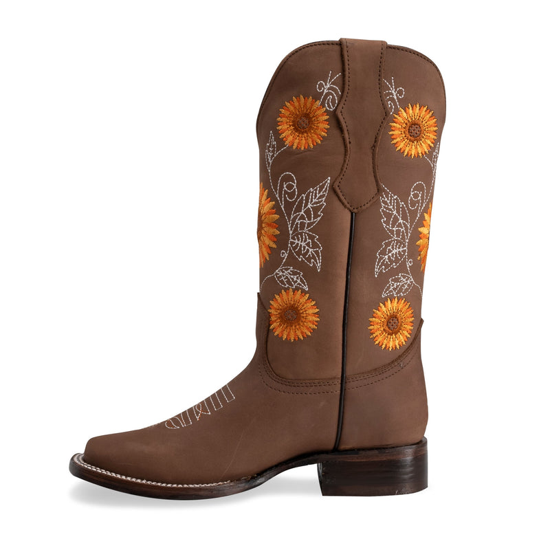 Load image into Gallery viewer, Joe Boots 15-05 Sand Premium Women&#39;s Cowboy Sunflower Embroidered Boots: Square Toe Western Boot
