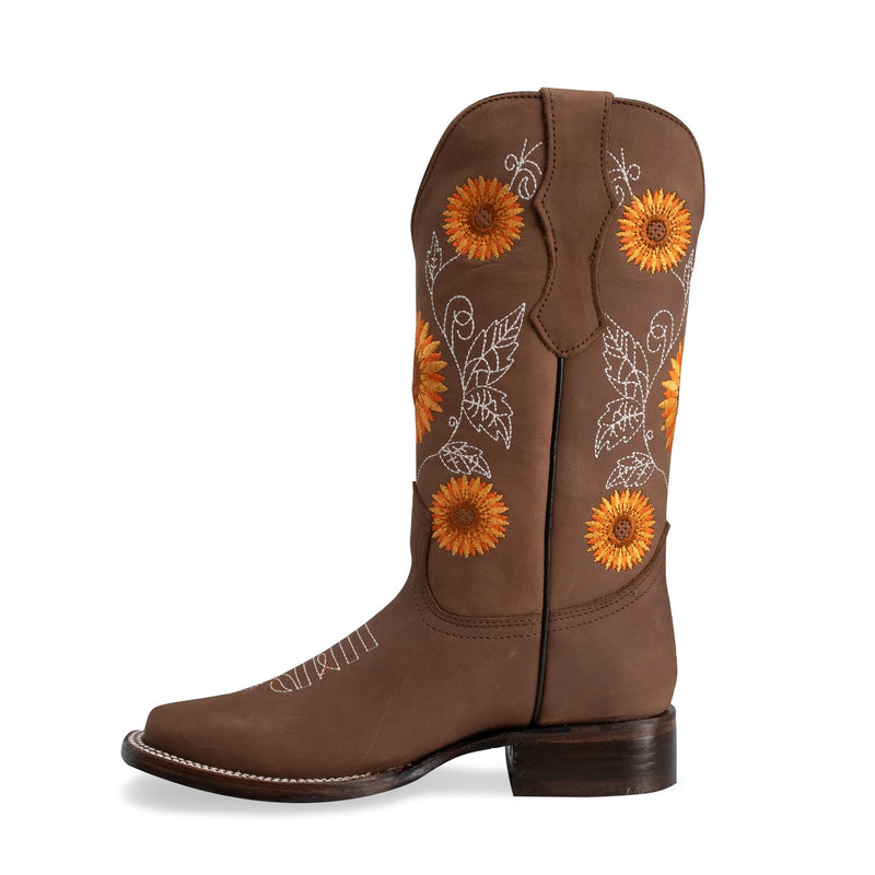 Load image into Gallery viewer, Joe Boots 15-05 Sand Premium Women&#39;s Cowboy Sunflower Embroidered Boots: Square Toe Western Boot
