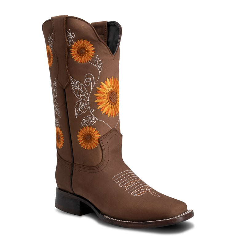 Load image into Gallery viewer, Joe Boots 15-05 Sand Premium Women&#39;s Cowboy Sunflower Embroidered Boots: Square Toe Western Boot
