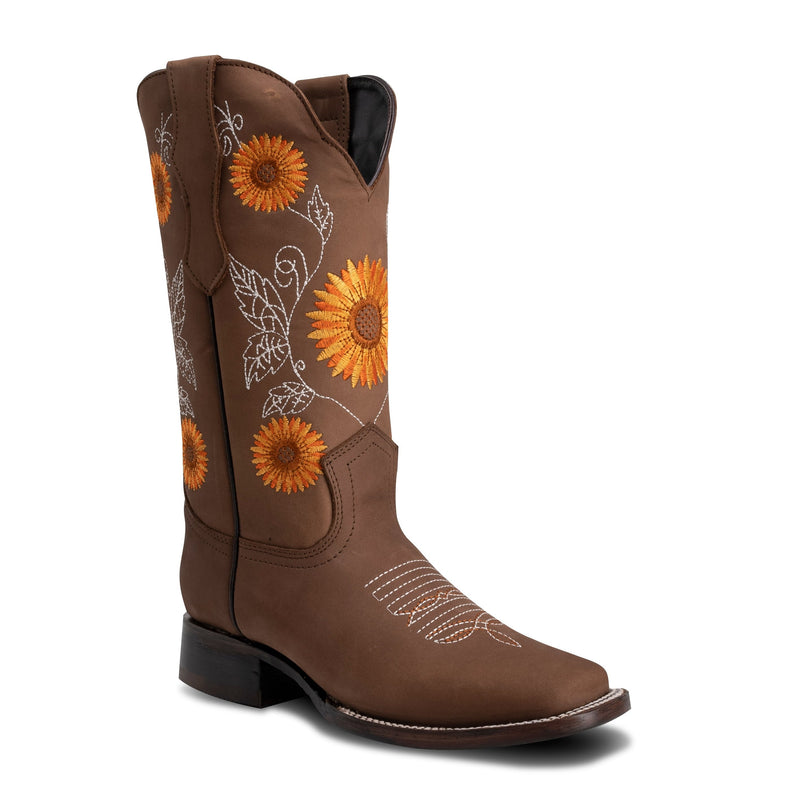 Load image into Gallery viewer, Joe Boots 15-05 Sand Premium Women&#39;s Cowboy Sunflower Embroidered Boots: Square Toe Western Boot
