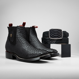 Men's Python Square Toe Ankle Boot and Belt Combo