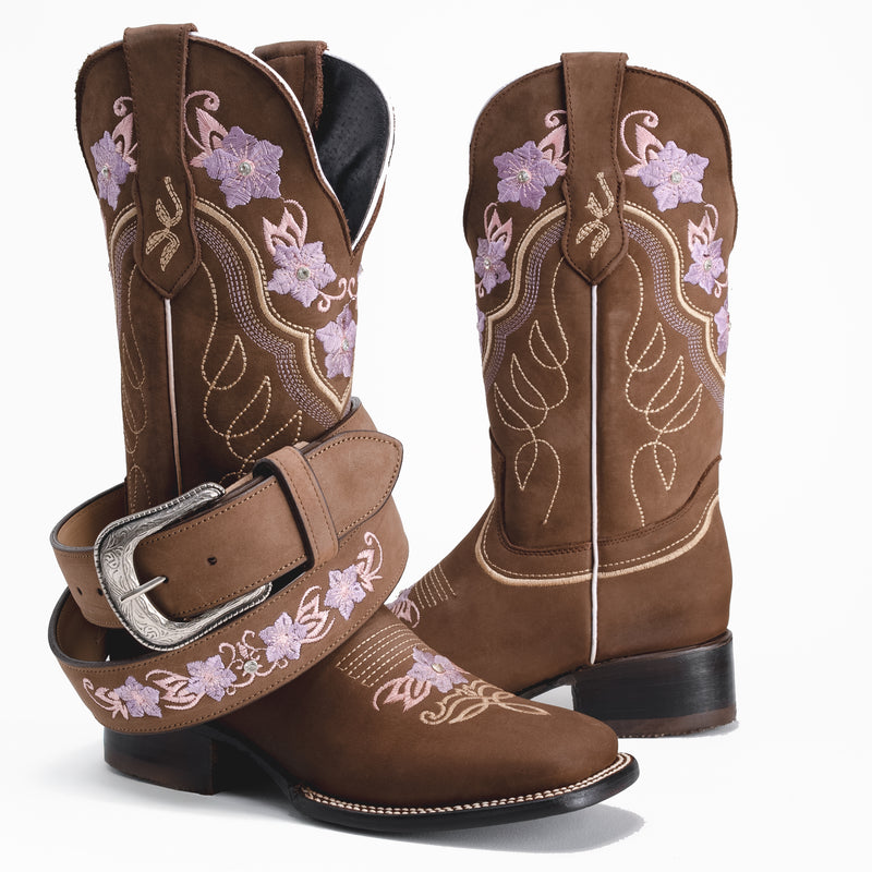 Load image into Gallery viewer, COMBO Jazmin Premium Women&#39;s Cowboy Boots,  Embroidered Red flowers cowgirls Boots: Square Toe Western Boots
