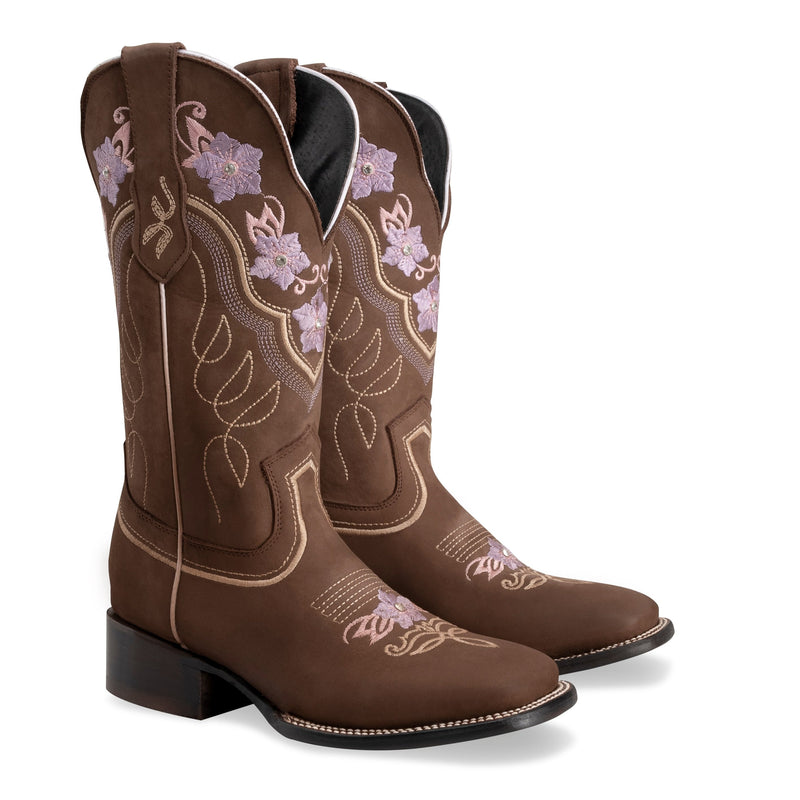 Load image into Gallery viewer, COMBO Jazmin Premium Women&#39;s Cowboy Boots,  Embroidered Red flowers cowgirls Boots: Square Toe Western Boots
