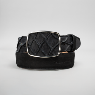 Men's Pirarucu Monster Fish Tribute Leather Metal Buckle Cowboy Belt