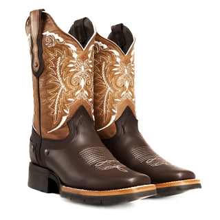 Joe Boots 512 Brown Combo Men's Western Boots: Square Toe Cowboy & Rodeo Boots with Genuine Leather Belt and Phone Case