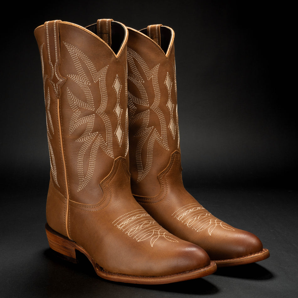 Men's Genuine Bull Shoulder Leather J-Toe Boots - Brown main image 0