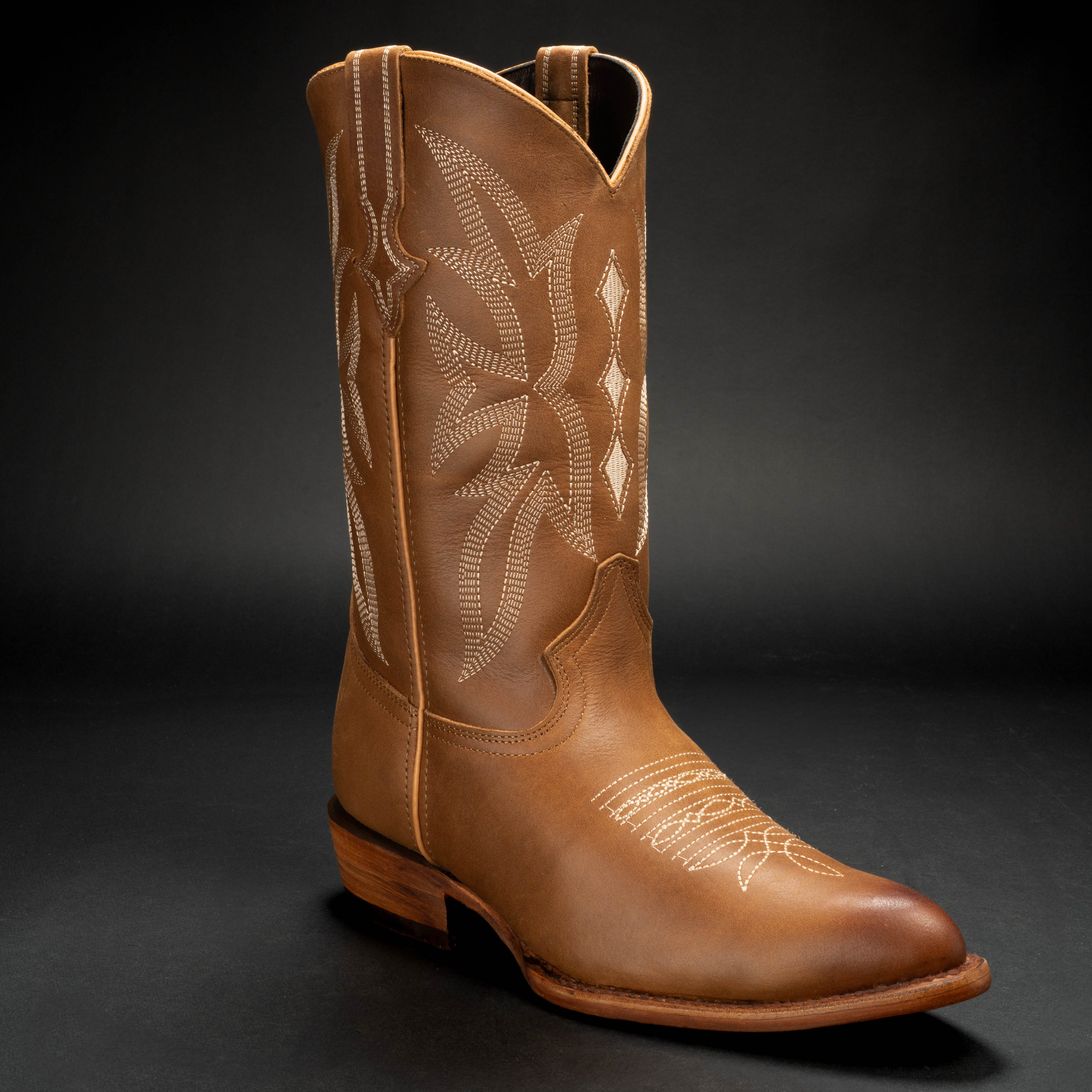 Men's Genuine Bull Shoulder Leather J-Toe Boots - Brown main image 1
