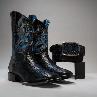 Men's VIPER Python Square Toe Cowboy Boots and Belt Combo