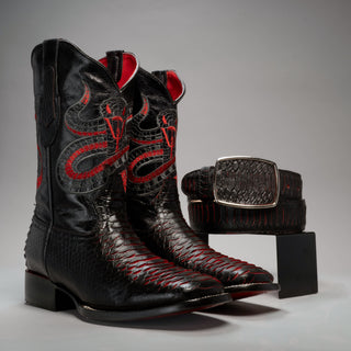 Men's VIPER Python Square Toe Cowboy Boots and Belt Combo