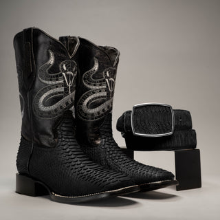 Men's VIPER Python Square Toe Cowboy Boots and Belt Combo