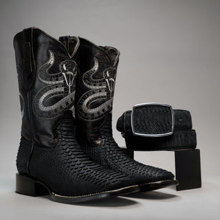 Men's VIPER Python Square Toe Cowboy Boots and Belt Combo