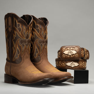 Men's 588 Leather Square Toe Cowboy Boots Combo