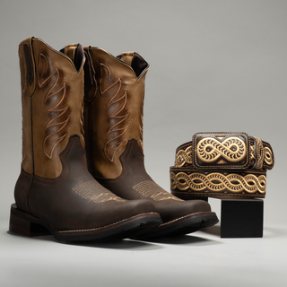 Men's 587 Leather Square Toe Cowboy Boots Combo