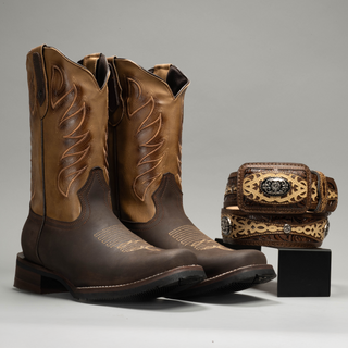Men's 587 Leather Square Toe Cowboy Boots Combo
