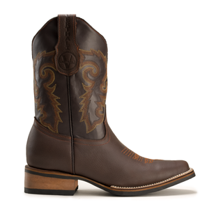 VE517 Brown Men's Western Boots: Square Toe Cowboy & Rodeo Boots in Genuine Leather