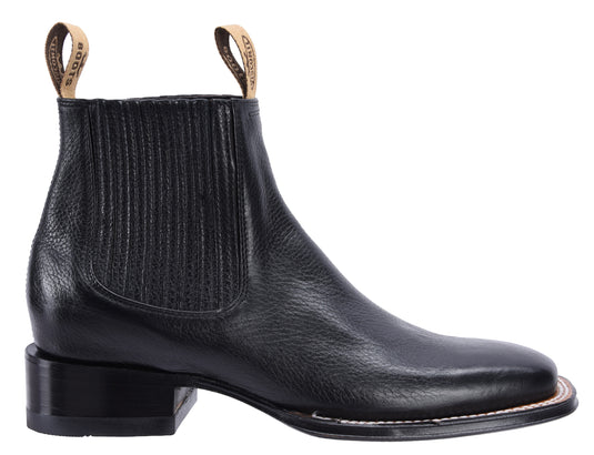 VS370 Black Men’s Short Ankle Western Boots Square Toe Cowboy Short Boot  Leather