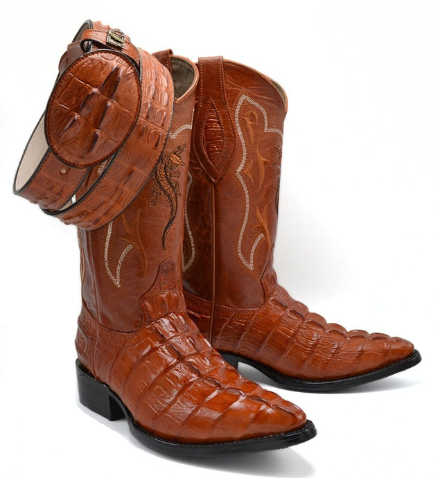 Combo JB904 Cognac Combo Men's Western Boots: J Toe Cowboy & Rodeo boots in Genuine Leather 004 Cognac Belt