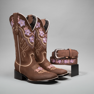 Women's Jazmin Square Toe Cowboy Boots and Belt Combo