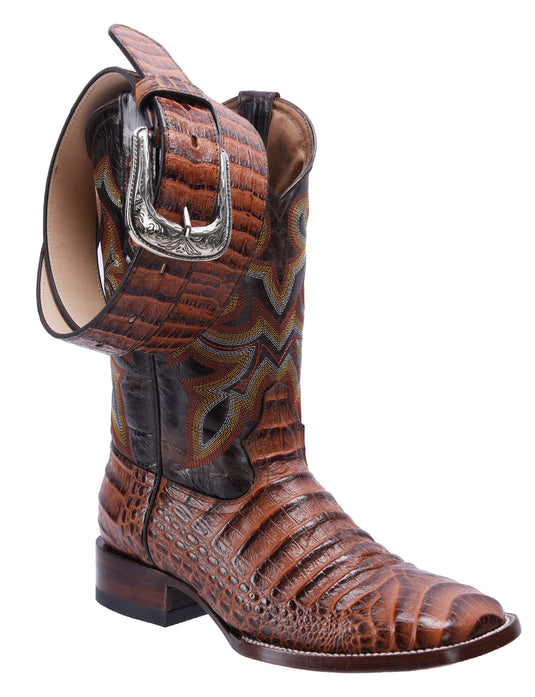 JB704 Cognac Combo Men's Western Boots: Square Toe Cowboy & Rodeo Boots in Genuine Leather BD04 belt