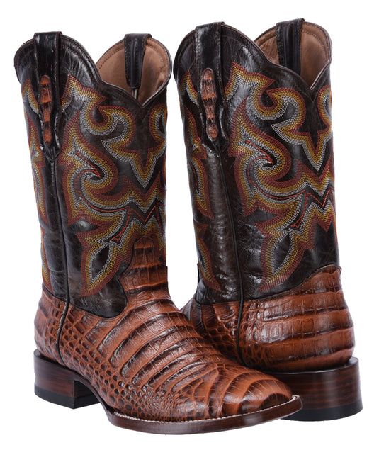 JB704 Cognac Combo Men's Western Boots: Square Toe Cowboy & Rodeo Boots in Genuine Leather BD04 belt