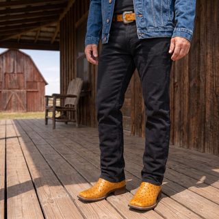 Men's Ostrich Square Toe Cowboy Boots and Belt Combo