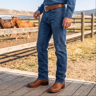 Men's Ostrich Square Toe Cowboy Boots and Belt Combo