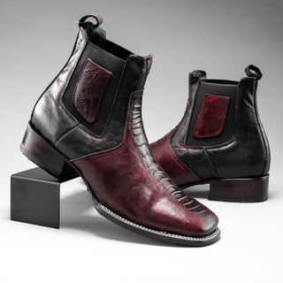 Joe boots 730 Black Cherry, Ankle Western boots , Cowboy short boots Ostrich leg print leather