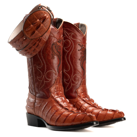 Combo JB904 Cognac Combo Men's Western Boots: J Toe Cowboy & Rodeo boots in Genuine Leather 004 Cognac Belt