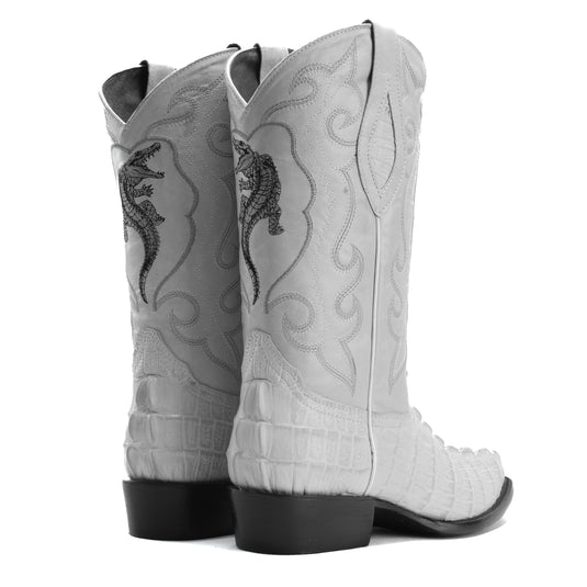 Combo JB904 Bone Combo Men's Western Boots: J Toe Cowboy boots in Caiman Print Leather with 004 Bone Belt