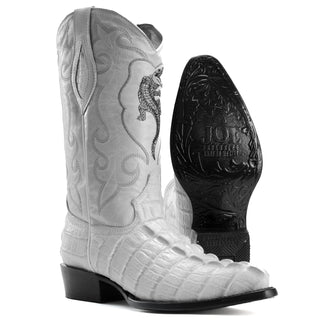 Men's Caiman J Toe Cowboy Boots and Belt Combo - Bone