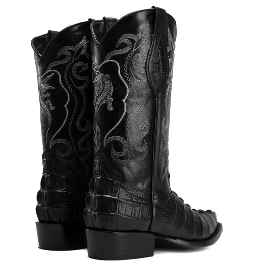 Combo JB904 Black Combo Men's Western Boots: J Toe Cowboy boots in Caiman Print Leather with 004 Black  Belt