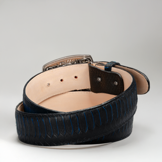 Men's Viper Python Tribute Leather Metal Buckle Cowboy Belt