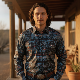 Men's Western Button Down Long Sleeve Shirt